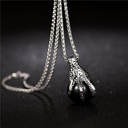 Black Stone Dragon Claw Stainless Steel Pendant Necklace Biker Men Silver Color Box Link Chain Necklace