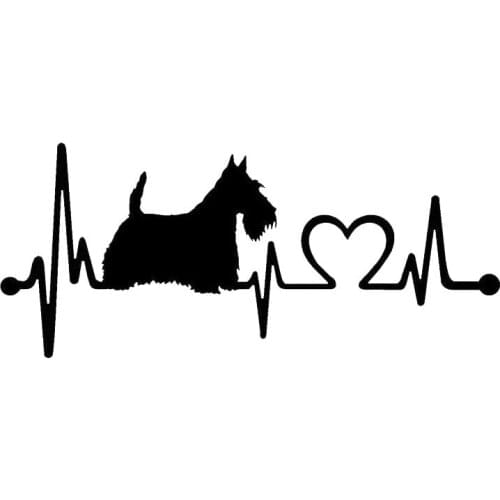High Quality 17.8*7.7cm Scotty Scottish Terrier Heartbeat Dog Decal Sticker Cartoon Animal Accessories window Stickers