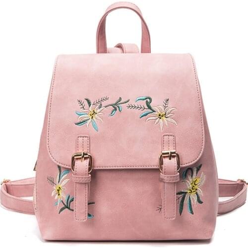 Nylon Female Backpacks Ladies Leather Backpack Fashion Embroidery Flowers Women Backpack Teenage School Bags Girls Business Bags