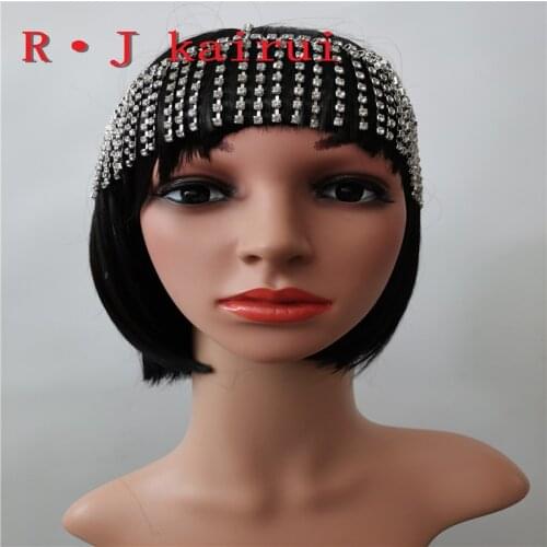 New RJHE32 Women Harness Short Silver Rhinestone Chains Layers Head Chains Jewelry Cosplay Rhinestone Hair Jewelry 3 Colors