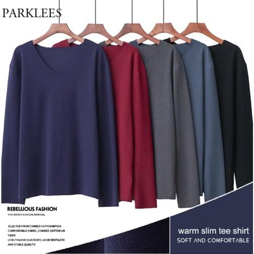 Solid T Shirt Men Spring Autumn Casual Long Sleeve Mens T-Shirts Slim Warm Oversized Tee Shirt O-Neck Soft Streetwear Tops