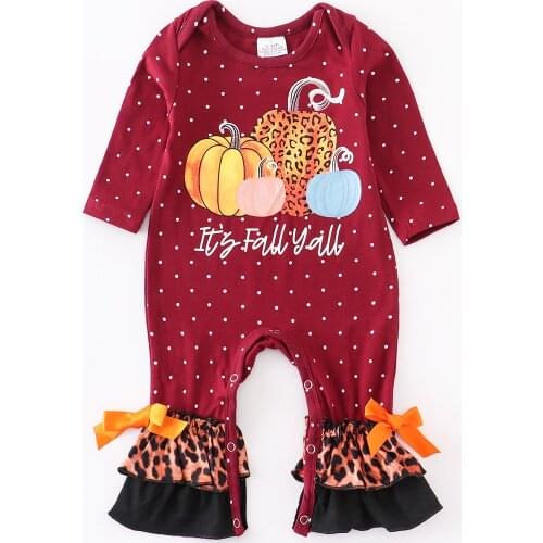 Girlymax Fall Jumpsuit Tie Dye Ruffles Pumpkin Leopard Long Sleeve Baby Girls Kids Clothing Infant Romper Toddler