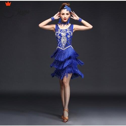 Latin Dance Dress Girls adult Modern Ballroom Fringe Salsa Tango tassels samba carnival costume compitition outfit flower print
