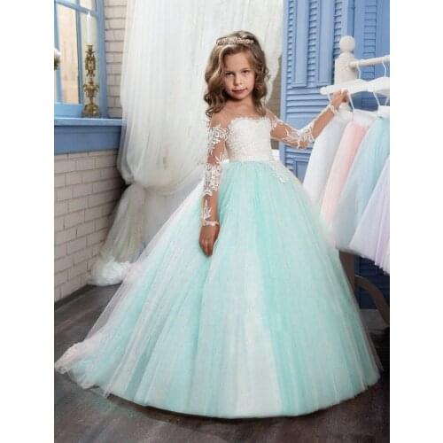 Princess Vintage Beaded Arabic 2017 Flower Girl Dresses Long Sleeves Sheer Neck Child Party Dresses Flower Girl Wedding Dresses
