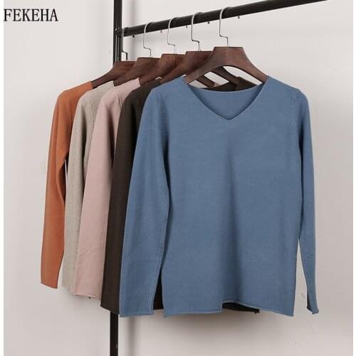 Solid V Neck Pullover Women Sweater Loose Long Sleeve Jumper Knitwear Black White Knitted Tops Autumn Winter News