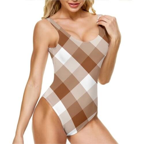 Sexy Backless Plaid One-piece Swimsuit Woman 2021 Summer Swimwear Monokini Girl Beach Bathing Suit Beachwear Ladies