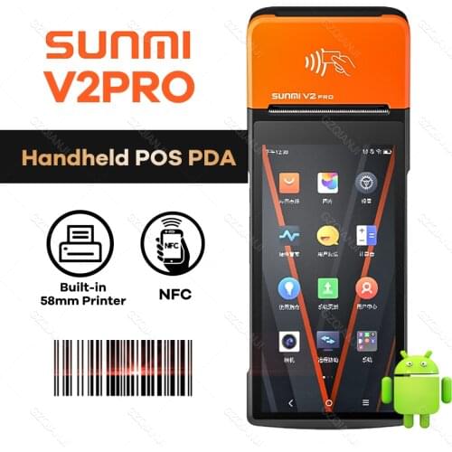 V2 PRO PDA Android Handheld POS Terminal With 58mm Thermal Receipt Printer Cash Registers For Mobile Order eSIM 4G WiFi
