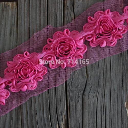 Swirl shabby flower trim Chiffon Rose flower trims,rose chiffon flower Hot Pink 1 yard