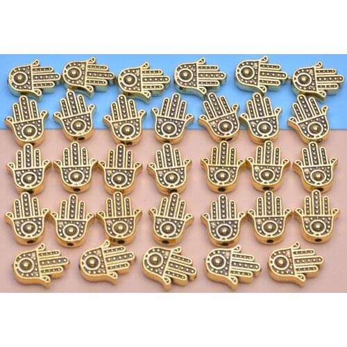 50Pcs/Lot Vintage Hamsa Hand Beads Charms Making Diy Cross SPacer Beads Findings For DIY Necklace Bracelet Jewelry Making