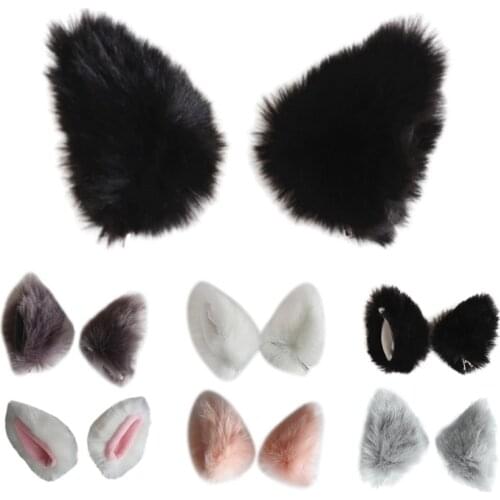 Women Girls Anime Lolita Faux Fur Kitten Ears Hair Clips Fluffy Plush Animal Hairpins Cosplay Costume Hair Accessories