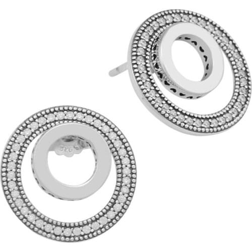 Clear CZ Forever Signature Round Stud Earrings for Women Fashion 925 Sterling Silver Jewelry Women Earrings Push-Back Accessory