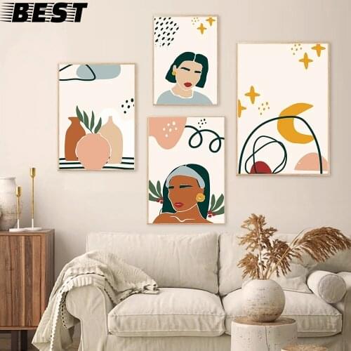 Women Abstract Portrait Tropical Plant Prints Poster Minimalist Nordic Poster Canvas Painting Wall Art Picture Decor