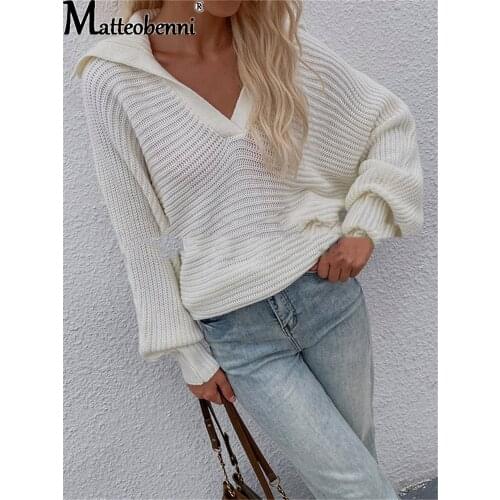 Fashion 2021 New Spring Autumn Women Solid Color Sweater Knitted Long Sleeve Sexy V-Neck Loose Office Ladies Casual Sweaters Top