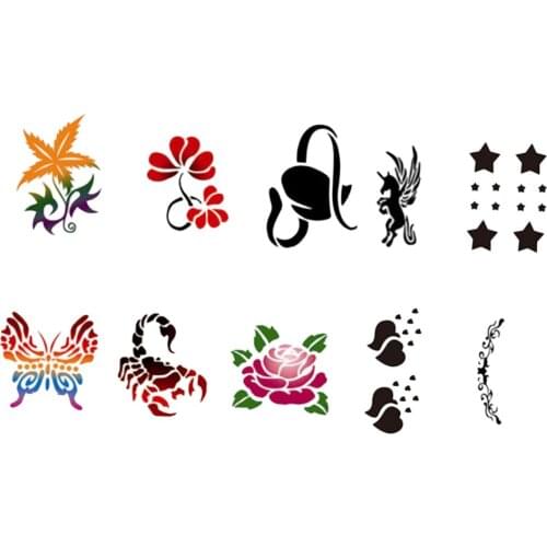 10 Pieces Animal /Flower Reusable PVC Face Body Painting Stencils Template