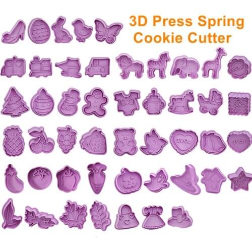 12Styles 4 Pcs/Set DIY 3D Press Spring Cookie Cutter Biscuit Mould Cartoon Stamp Plastic Baking Mould Cookie Decorating Tools