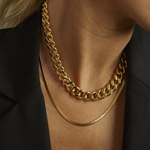 15mm Stainless Steel Bold Chunky Curb Chain Link Necklace for Women Thick Nickel-Free Hypoallergenic Punk Jewelry