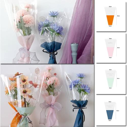 50pcs Flower Wrapping Paper Bouquet Wrapping Bag Valentines Day Wedding OPP Waterproof Cellophane Fresh Bouquet Packing