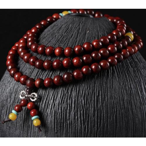 Old Redwood Red Rosewood Laos Beads Bracelet Rosary 108 Men and Women