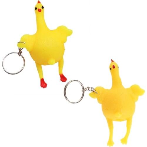 Squeeze Chicken Spoof Laying Egg Keychain Vent Decompression Stress Relief Fidget Toys Keyrings Novelty Durable Toy