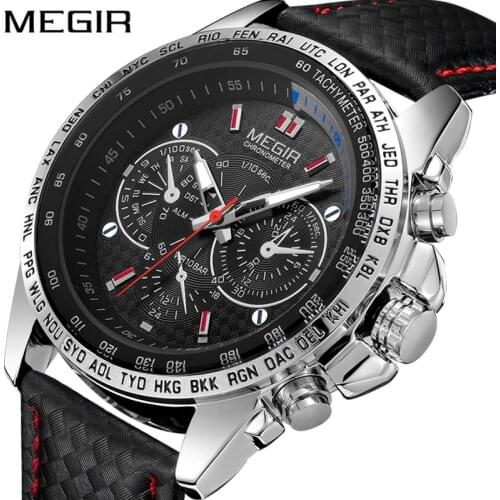 MEGIR Mens Watches Top Luxury Brand Male Clocks Military Army Man Sport Clock Leather Strap Business Quartz Men Wrist Watch 1010