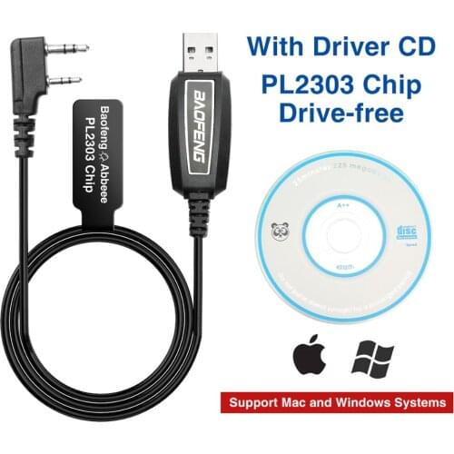 Baofeng PL2303 Chip Drive-Free Programming Cable UV-5R BF-F8HP BF-888S UV-82HP GT-3 Handheld Radio Walkie Talkie with Driver CD