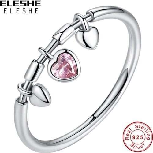 ELESHE 925 Sterling Silver Glittering Heart Clear CZ Anel Female Ring Women Wedding Engagement Jewelry