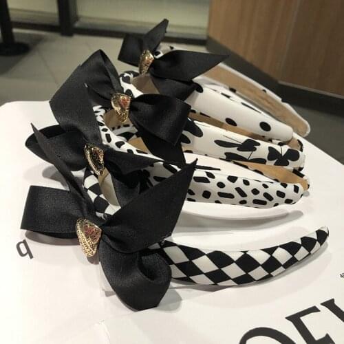 Houndstooth Plaid Black Bow Hairbands For Women Scissors Headband Headbands Korea Hair Accessories Hair Band Hair Bows Crown