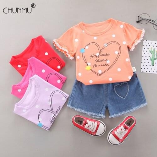Toddler Girls Clothes Set Summer Kids Clothes Fashion Dots Top + Short Jeans Set Casual Girl Set Baby Girls Clothing