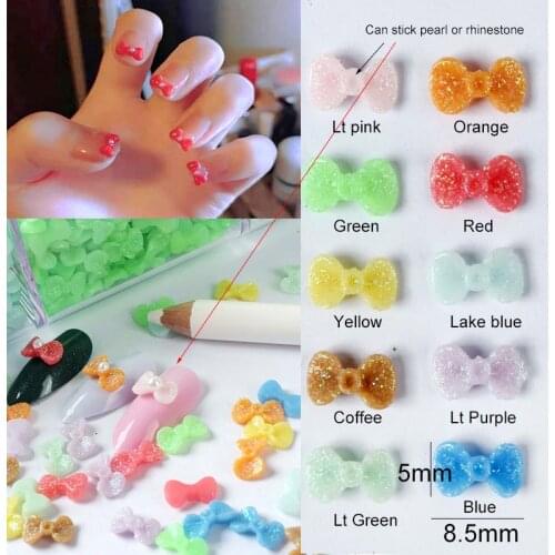 30/100pcs 3D Glitter mini fingertip bow tie Charm Nail Art Rhinestones Decoration Pixie Ornaments DIY Manicure Accessories