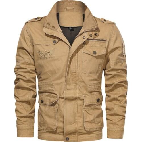 Mens Outdoor Uniform Jacket Coat Cotton Long Plus Size Bomber Jacket Casual Multi-bag Tooling Jacket Streetwear