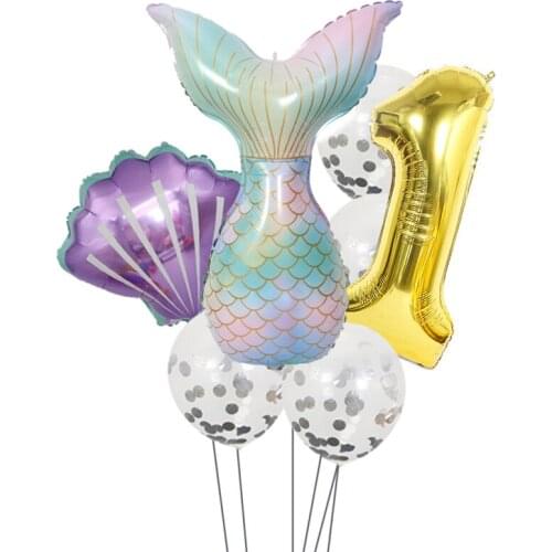 7pcs/lot Cartoon Mermaid Foil Balloons Set 32inch Number Balloon Birthday Party Baby Shower Decoration Helium Globos Girl Favor