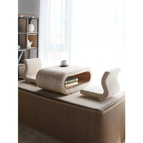 Manual Rattan Storage Coffee Table Set Living Room Japanese Tea Table Meditation Futon Floor Sofa Desk Side Table Tatami Stool
