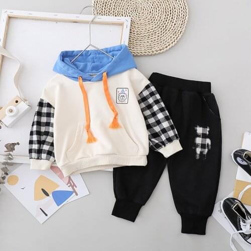 New Autumn Children Fashion Clothes Boys Girls plaid Hoodies Pants 2pcs/set Spring Kids Long Sleeve Suit Baby Casual Sportswear