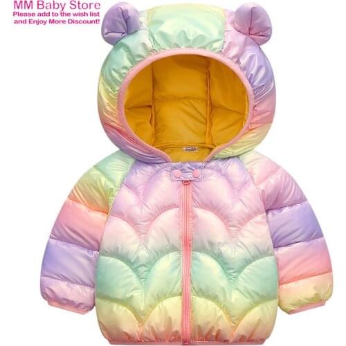 Baby Girls Dazzle Color Hooded Down Coats For Kids Jackets Children Winter Boys Warm Jacket Coat Toddler Girl Outerwear For 1-6Y