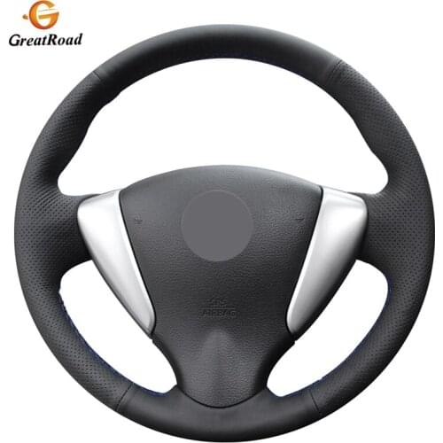 Hand-stitched Black Genuine leather Car Steering Wheel Cover for Nissan Tiida Sylphy 2012-2015 Versa 2015-2019 Versa Note