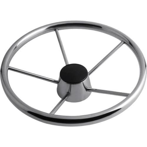 304 Stainless Steel 13-1/2 Inch Boat 5 Spoke Steering Wheel 3/4 inch Shaft 25 Degree with Hub - 34cm Dia - Weatherproof