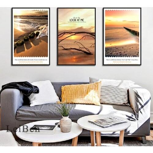 Nordic Style Golden Dusk and Sunset Beautiful Seascape Canvas Painting Decoration For Modern Home Living Room Wall Art Pictures