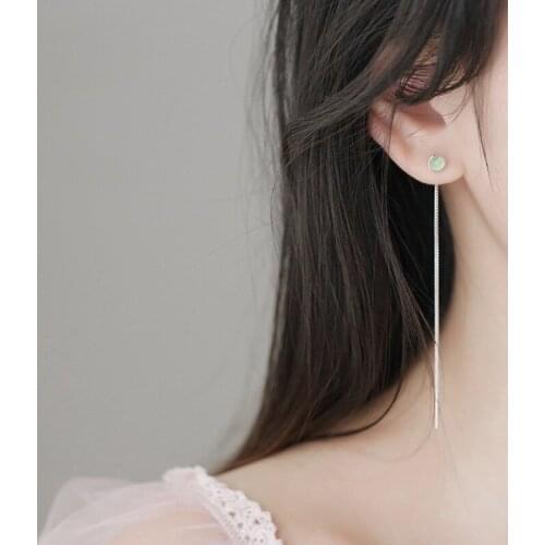 Blue Cats Eye Crystal Zircon Drop Earrings For Women Line Tassel Long Korean Fashion Simple Student Lady Party Jewelry BOYULIGE