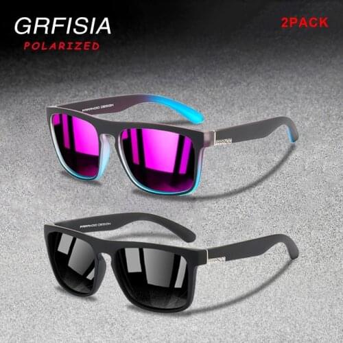 2 PACK Sports Wind Polarized Mens Sunglasses Fashion Brand Design Square Sunglasses Purple Mirror Lens Anti-Ultraviolet Goggles