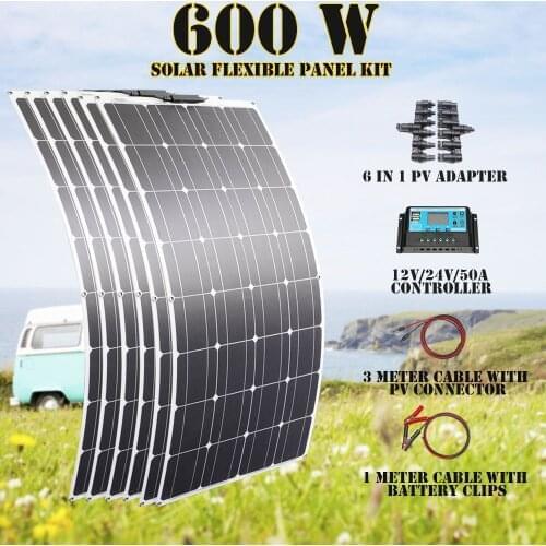 Solar 600 watt 12v 24v Systems Camper 1000w Flexible Panels panneau solaire 300w kit complet Caravan Para Case 100w