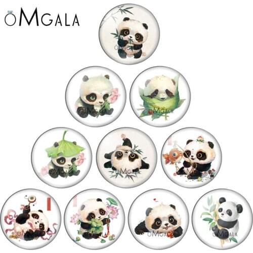 Cute Panda Animal Pattern 10/12/14/16/18/20/25mm Handmade Photo Glass Cabochons Pattern Domed Jewelry Making Accessories
