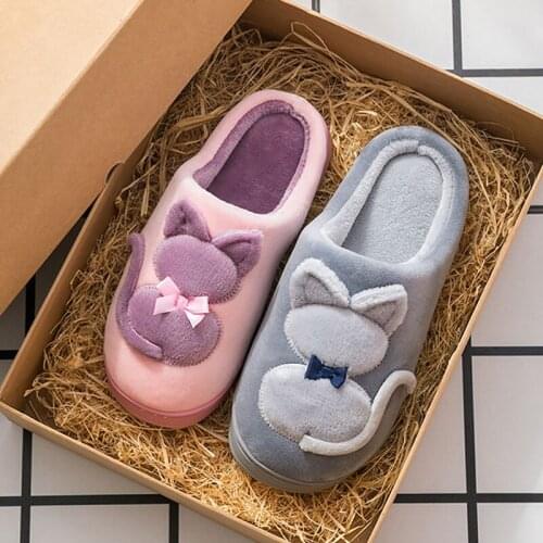 Girls slippers winter short plush slippers cute ladies cat indoor home shoes women 2020 autumn/winter new furry slippers woman