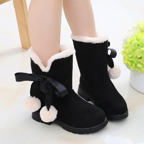 Unisex 2020 Girl Boots Kids Winter Shoes for Boys Soft Bottom Student Fur Snow Boots Children Leather Shoes Plush Red pink