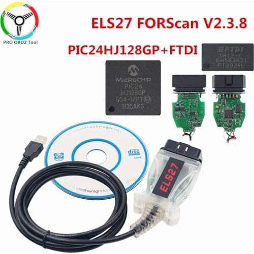 V2.3.8 ELS27 FORScan OBD2 Scanner Car Diagnostic Auto Tool Cable Green PCB ELS 27 FTDI PIC18F25K80 Multi-Language Free Shipping