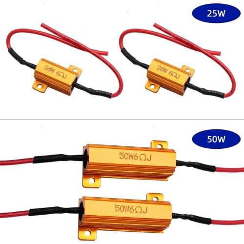 YUNPICAR 25W 50W 6Ohm Led Load Resistors For Turn Signal Lights -Fix LED Bulb Fast Hyper Flash Turn Signal Blink Error Code 2PCS
