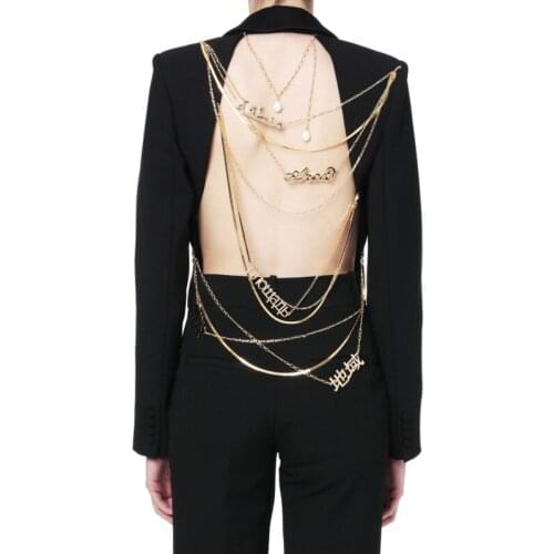 2021 New Spring And Summer Fashion Casual Sexy Long Sleeve Back Hollow Out Stitching Metal Chain Blazer Coat Women Z096