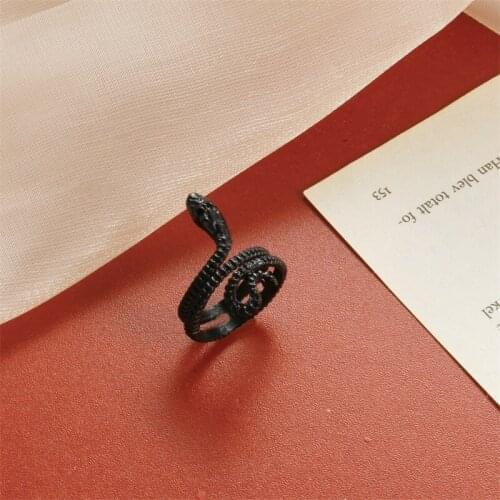 New European Retro Punk Exaggerated Spirit Black Snake Ring Fashion Personality Stereoscopic Opening Adjustable Ring Jewelry