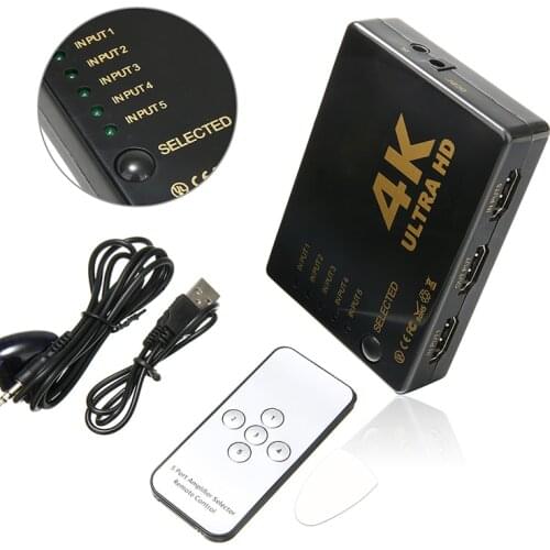 4K*2K 5 Port HDMI-compatible Cable Splitter HD 1080P Video Switcher Adapter HDMI-compatible Hub for DVD HDTV LCD