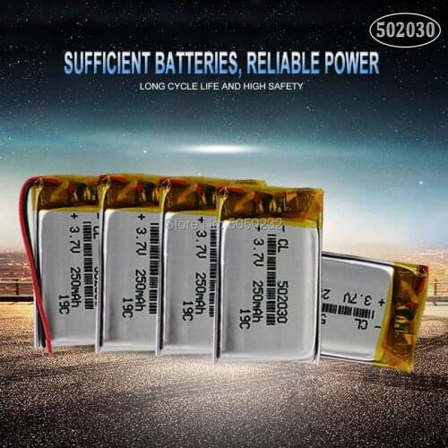 10pc 3.7V 250mAh 502030 polymer lithium Rechargeable Battery For toys LED light Tachograph Car DVR Bluetooth Earphone MP3 MP4