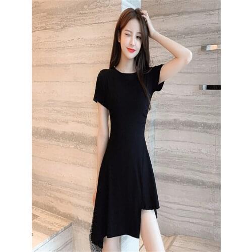 2021Spring And Autumn Popular Hepburn Style Little Black Dress Small Slim And Thin Irregular Dress Female